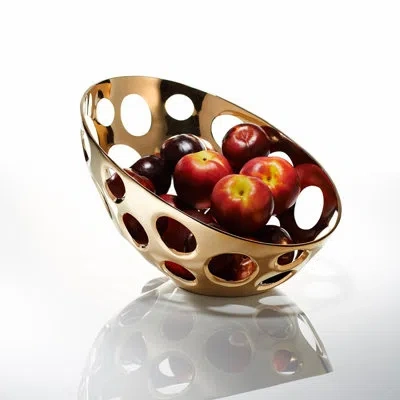 Lunares Metal Abstract Posh & Luxe Decorative Bowl In Gold