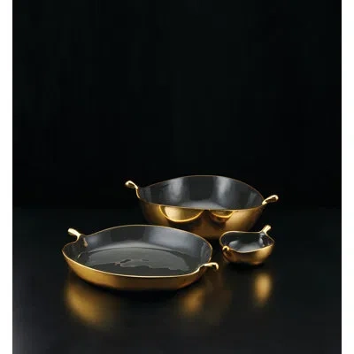 Lunares Metal Abstract Posh & Luxe Decorative Bowl In Gold/gray