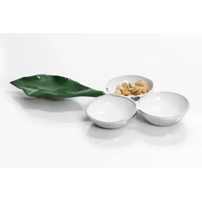 Lunares Natura 3 Part Dish In Green,white,silver