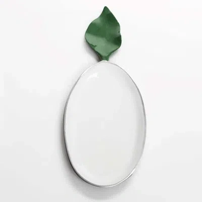 Lunares Natura Oval Appetizer Plate In White,green