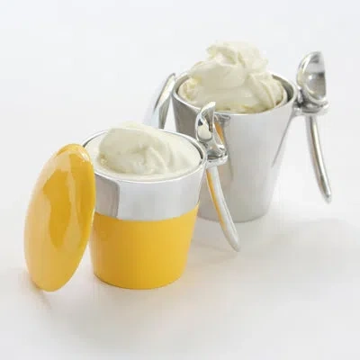 Lunares Pint Ice Cream Server Dining Bowl In Silver