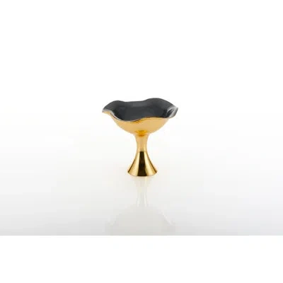 Lunares Ruffled Metal Abstract Posh & Luxe Decorative Bowl In Graphite