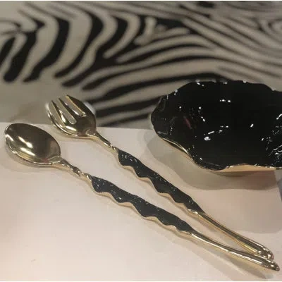 Lunares Ruffled Salad Server In Gold,graphite