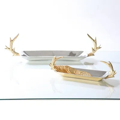 Lunares Staghorn Metal Rectangle Posh & Luxe Decorative Plate In Silver/gold