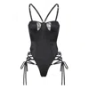 Lunatic Femme Women's Champagne Room Lace-up Black Silk Bodysuit In Black