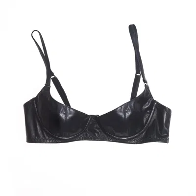Lunatic Femme Women's Studio Black Leather Half-cup Bra