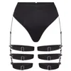 Lunatic Femme Women's Supper Club High-waisted Black Silk Thong Harness W/ Detachable Garters In Black