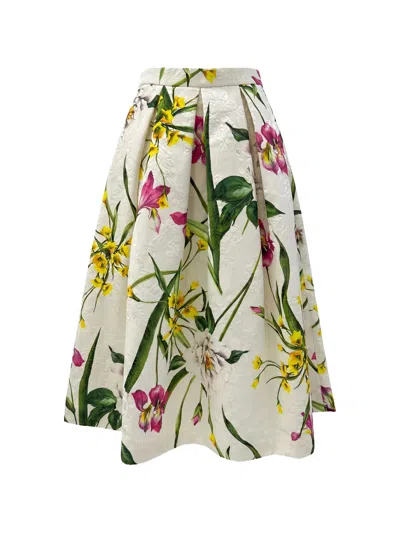 Lunatica Milano Aline T Jardin Floral-print Jacquard-knit Midi Skirt In White