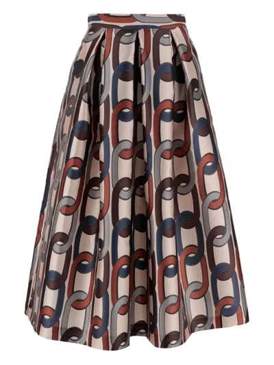 Lunatica Milano Chain-print Pleated Midi Skirt In Neutral