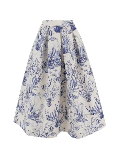 Lunatica Milano Flared Printed Skirt In Blue