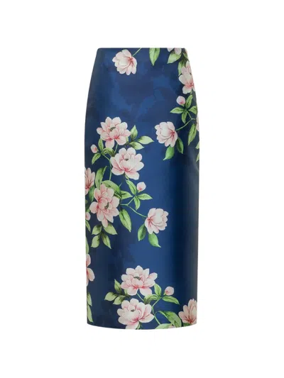 Lunatica Milano Floral Pencil Skirt In Blue