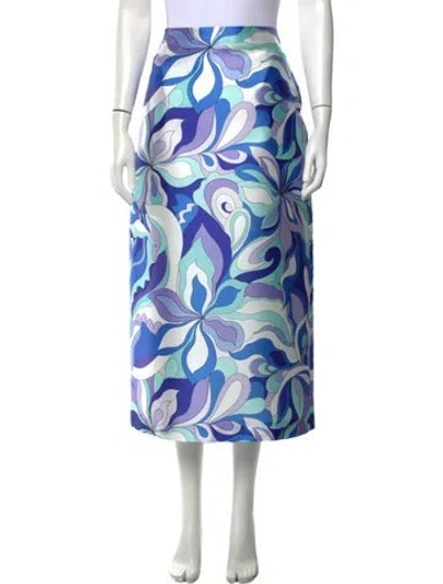 Pre-owned Lunatica Milano Floral Print Long Skirt W/ Tags In Blue