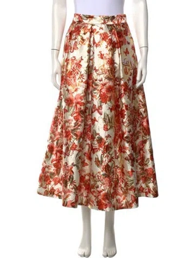 Pre-owned Lunatica Milano Floral Print Long Skirt W/ Tags In Orange