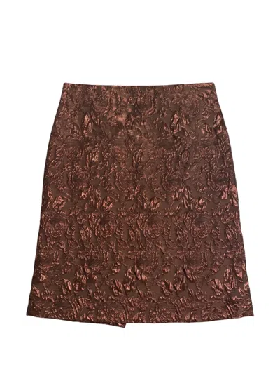 Lunatica Milano Floral-jacquard Pencil Mini Skirt In Brown