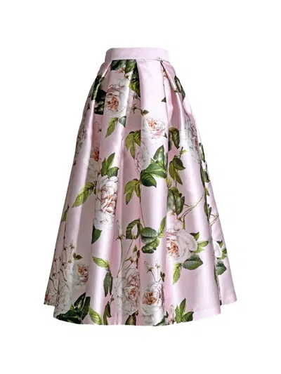 Lunatica Milano Floral-print Pleated Maxi Skirt In Pink