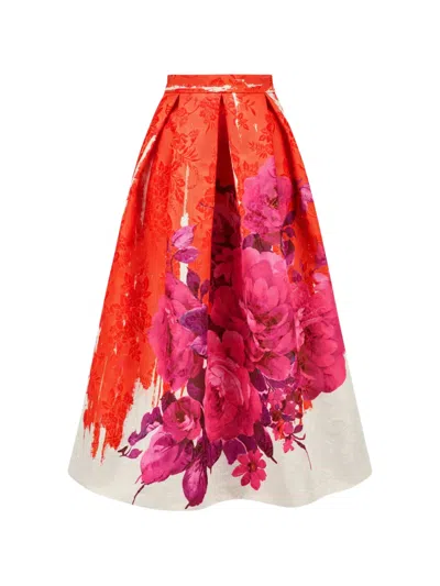 Lunatica Milano Floral-print Pleated Skirt In Red