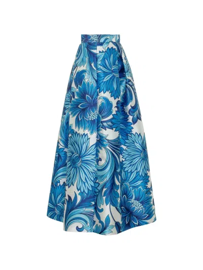 Lunatica Milano Florence Floral-print Midi Skirt In Blue