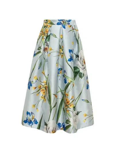 Lunatica Milano Jardin Floral-print Pleated Skirt In Blue
