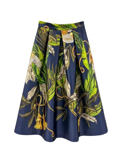 Lunatica Milano Leaf-print Skirt In Blue