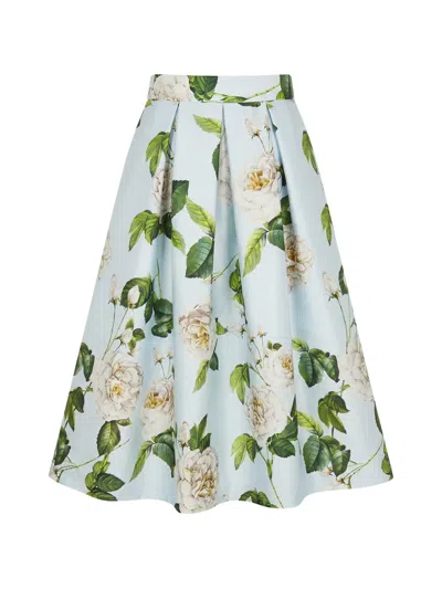 Lunatica Milano Luna K Roses Floral-print Midi Skirt In Blue