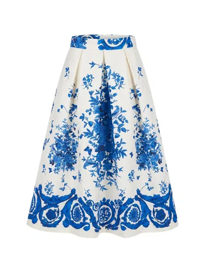 Lunatica Milano Luna T Athene Floral-print Midi Skirt In Blue