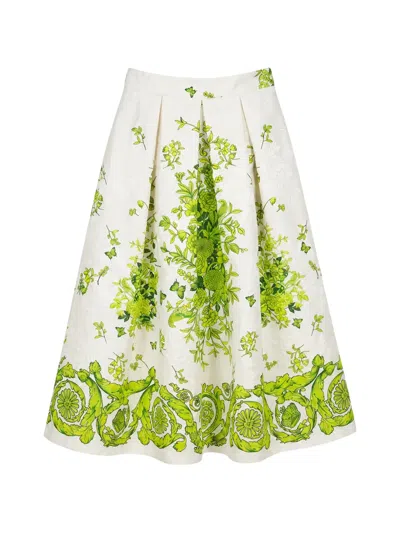 Lunatica Milano Luna T Athene Floral-print Midi Skirt In Green