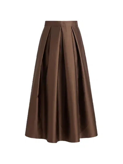 Lunatica Milano Mikado Pleated Midi Skirt In Brown