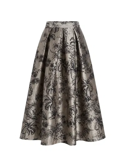 Lunatica Milano Moire Parrot-print Midi Skirt In Grey