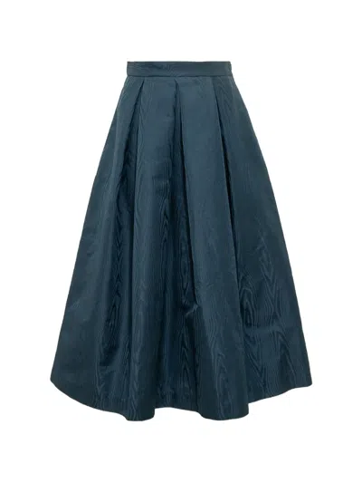 Lunatica Milano Moiré-effect Pleated Midi Skirt In Blue