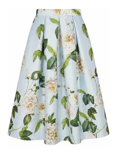 Lunatica Milano Luna K Roses Floral-print Midi Skirt In Blue
