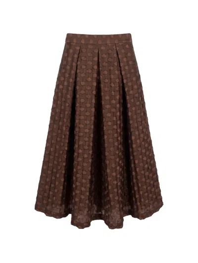 Lunatica Milano Pleated Polka-dot Midi Skirt In Brown