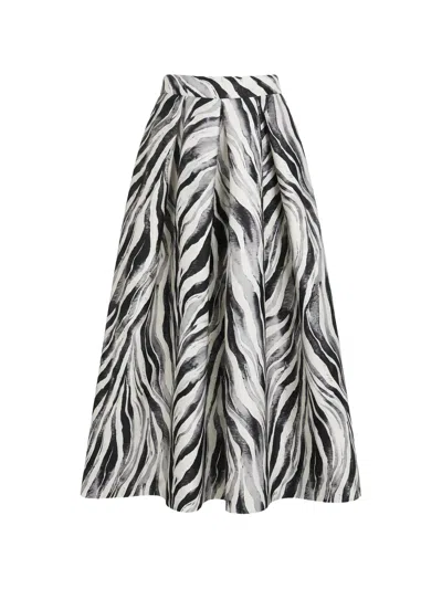Lunatica Milano Savanna Zebra-print Pleated Midi Skirt In White