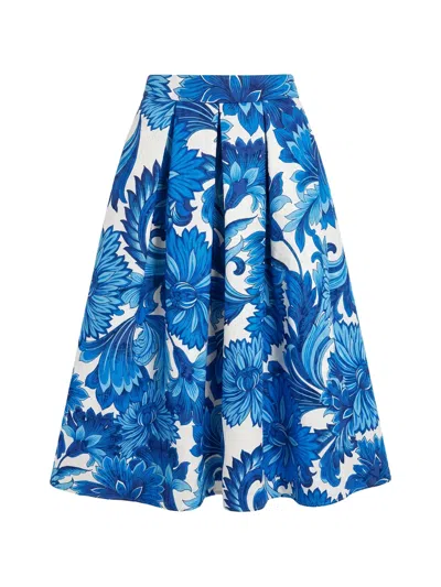 Lunatica Milano T Florence Floral-jacquard Midi Skirt In Blue