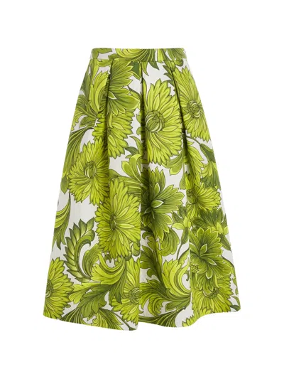 Lunatica Milano T Florence Floral-print Jacquard-knit Midi Skirt In Green
