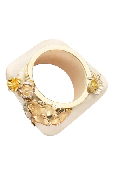 Lunaversoul Floral Chunky Wood Bangle In Gold