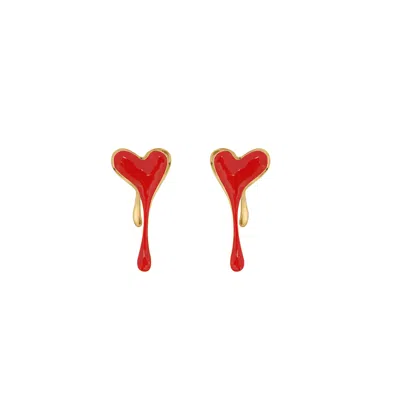 Lunaya Jewelry Women's Red Melting Heart Enamel Earrings
