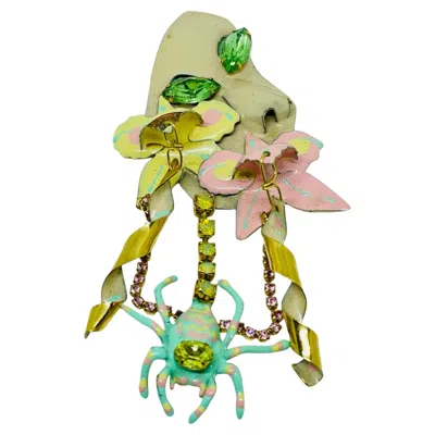 Pre-owned Lunch At The Ritz '88 Signed Vintage Gold Tone Enamel Rhinestone Designer Brooch In Multi