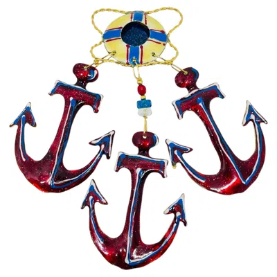 Pre-owned Lunch At The Ritz '89 Signed Vintage Gold Tone Enamel Nautical Designer Brooch In Multi