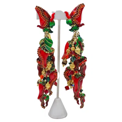 Pre-owned Lunch At The Ritz Chili Pepper Earrings In Multi