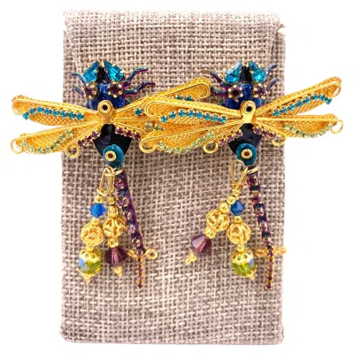 Pre-owned Lunch At The Ritz Damselfly Earrings In Multi