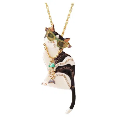 Pre-owned Lunch At The Ritz Enamel Alley Cat Statement Necklace/brooch By , 1990s In Multi