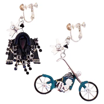 Pre-owned Lunch At The Ritz Enameled "biker Snack" Charm Dangle Earrings By , 1990s In Multi
