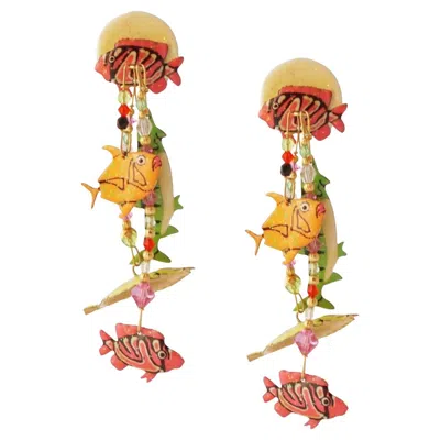 Pre-owned Lunch At The Ritz Neon Fish Dangle Statement Earrings By , 1980s In Multi
