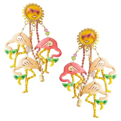 Pre-owned Lunch At The Ritz Rare "tickled Pink" Flamingo Dangle Earrings By , 1980s In Multi