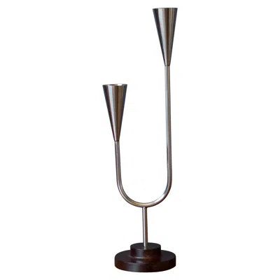 Pre-owned Lundtofte Mid-century Candle Holder, Rosewood & Steel, Denmark, 1960s In Brown
