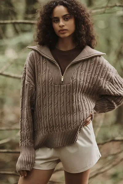Lune Active Blake Half-zip Cable Sweater In Brown