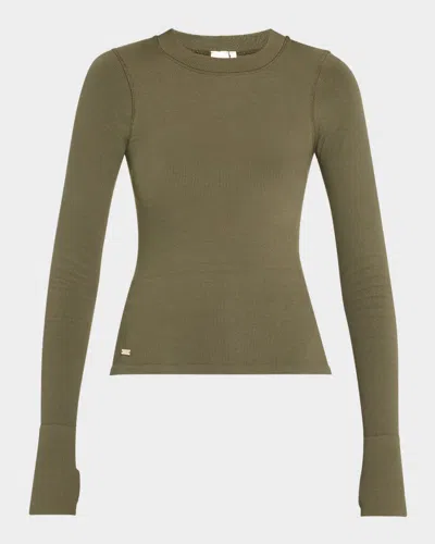 Lune Active Maia Micromodal Soft Rib Long-sleeve Shirt In Deep Moss