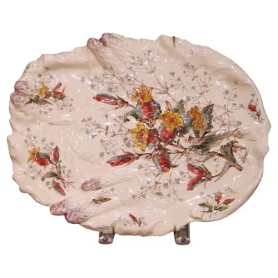 Pre-owned Luneville 19th Century French  “campanule” Barbotine Floral Platter, Circa 1890 In Sand