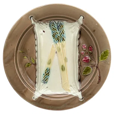 Pre-owned Luneville 19th Century Majolica Asparagus Plate  In Brown