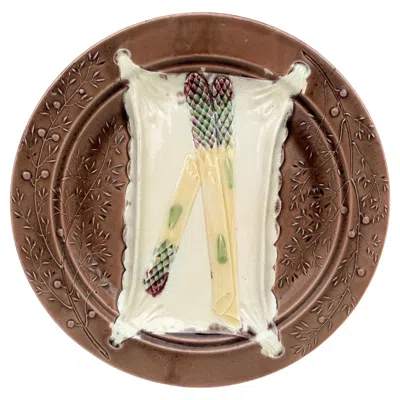 Pre-owned Luneville 19th Century Majolica Asparagus Plate  In Brown